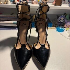 Madison Glossy Black Lace-Up Heels